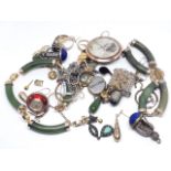 Assorted costume jewellery including two nephrite jade bangles etc.