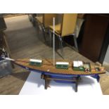 Model Yacht on stand, length approx 140 cm