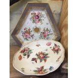 A Derby dish decorated with flowers and guilding and a porcelain dish decorated with flowers and