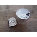 Hallmarked silver comprising a miniature prayer book with silver cover and silver topped cut glass