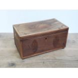 A George III inlaid mahogany tea caddy with ball feet.