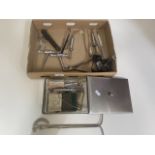 A tray of vintage medical instruments incl. Kunostik head torch etc.