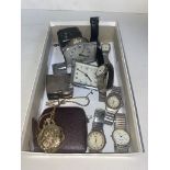 Box containing various vintage clocks and watches, Art Deco etc