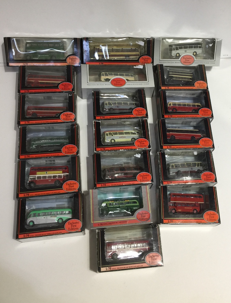 A box of 19 Gilbow Exclusive First Edition 1/76 scale buses, all boxed