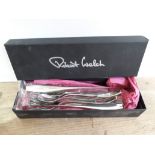 Robert Welch stainless steel cutlery comprising two forks, two spoons, two knives and a teaspoon.
