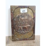 WWI bronze death plaque penny ARTHUR YOUNG mounted on copper and brass bound wood.