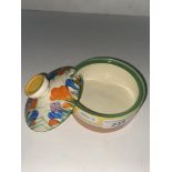 A Clarice Cliff Bizarre Art Deco crocus pattern 4" diameter preserve pot