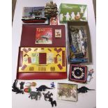 Various vintage toys including Lynx model construction set, die cast model ships and trains,