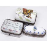 A French late 19th Century Sampson porcelain pill box bearing pseudo Chinese marks and two others.