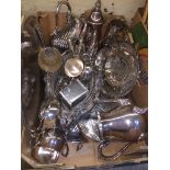A quantity of silver plate including a Victorian rococo style planter, a dresseresque teapot, cut