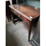 A George III mahogany fold top tea table, width 90cm, depth 42cm and height 73cm