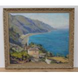 Elizabeth Baldwin Warn, coastal landscape, oil on canvas, 64cm x 55cm, signed, framed 74cm x 65cm.