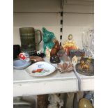 Wade items including a green dog with glass eyes, ceramic figure Curtsey, and TT bike race dish