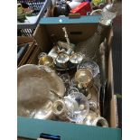 Box of metalware containing silver plated items