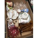 Assorted items including Royal Crown Derby, Minton & cranberry glass.