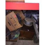 2 wooden boxes and 2 drawers of misc tools to include woodworking, clock parts, etc.