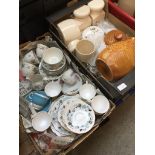 2 boxes of various ceramics to include Royal Vale, Colclough, Vinewood Ridgeway and a West German