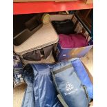 2 boxes of sleeping bags, a camping table, pump, tent, lilo, etc.