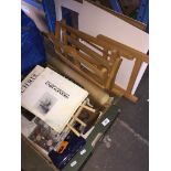 A box of artists requisites, 3 easels, 2 books on marine paintings - by Carl G. Evers and Chris