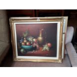 A still life oil on canvas, a watercolour and three Jeff Sudders lakeland scene signed prints