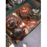 A box containing carnival glass - approx 14 pieces