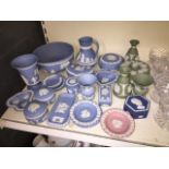 Wedgwood jasper wares in green, blue & pink - approx 24 pieces.