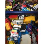Two boxes containing diecast and other toy cars