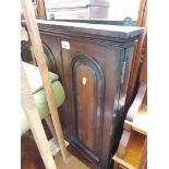 An antique wall mounting panelled mahogany key cabinet, height 55cm, width 49cm and depth 8.5cm