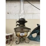 Edwardian metal and glass oil lamp - no shade
