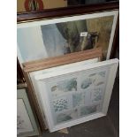 After M Marten, a pair of continental scene signed prints, a large railway themed print and another.