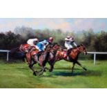 Max Brandrett, "The Final Furlong", oil on canvas, 90cm x 60cm, signed and date 90 lower left,