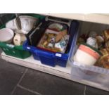 Three boxes of mixed ceramics including cottage ware, figurines, vases, small treen items etc