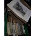 2 boxes of books - history and historical fiction, prints of old Manchester, etc.