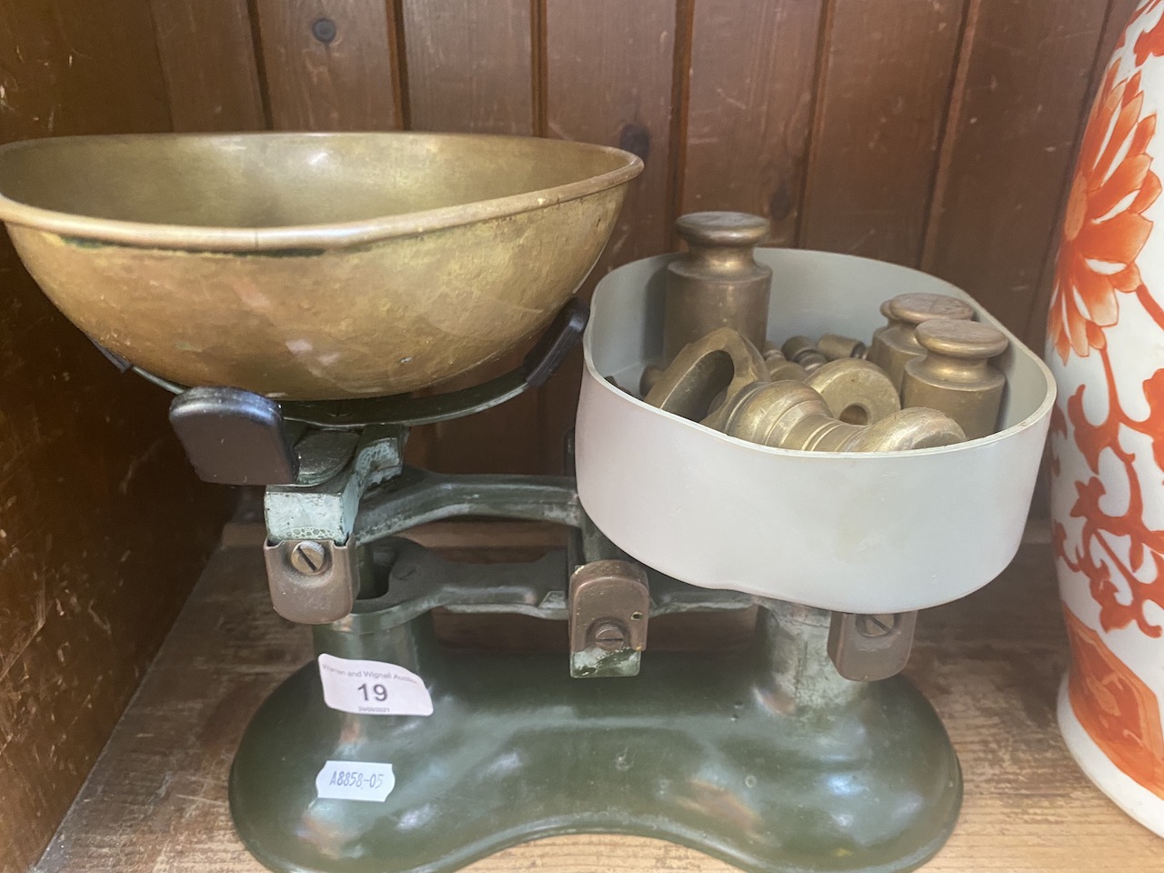 A set of vintage scales with weights