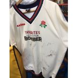 A Lancaster Bomber cricket jumper - Mahmood, signed by various players.