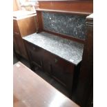 An Edwardian inlaid mahogany and marble top washstand, width 106.5cm, depth 46cm and height 131cm