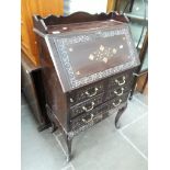 Brass inlaid mahogany bureau