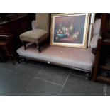 An antique mahogany framed sofa, height 85cm, width 156cm and depth 76cm.