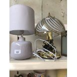 2 table lamps, one modern another glass & brass