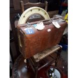 A ladder back chair, a vintage case and a 1950's bevelled mirror.