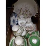 A box of porcelain including an Adderley part tea set, an Aynsley strawberry set, continental