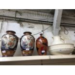 2 vases (drilled for light fitting), modern terracotta vase, and a jug and bowl set with bamboo