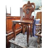 19th century mahogany hall chair, height 90cm, width 41cm and depth 41cm