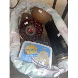 A bag of assorted oil lamps and metalware etc.