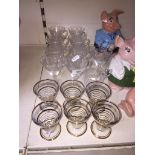 9 cut glass custard glasses (one damaged) and one other