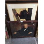 3 prints - a Churchill portrait, A Magill print and another