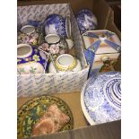 A box of Oriental ceramics including ginger jars