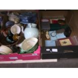 A box of mixed ceramics including Beswick and Nao, and a box ofephemera