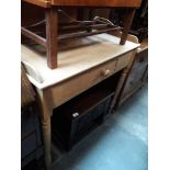 A small record cabinet and a pine console table with single drawer