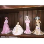 Three Coalport and one Royal Doulton lady figures